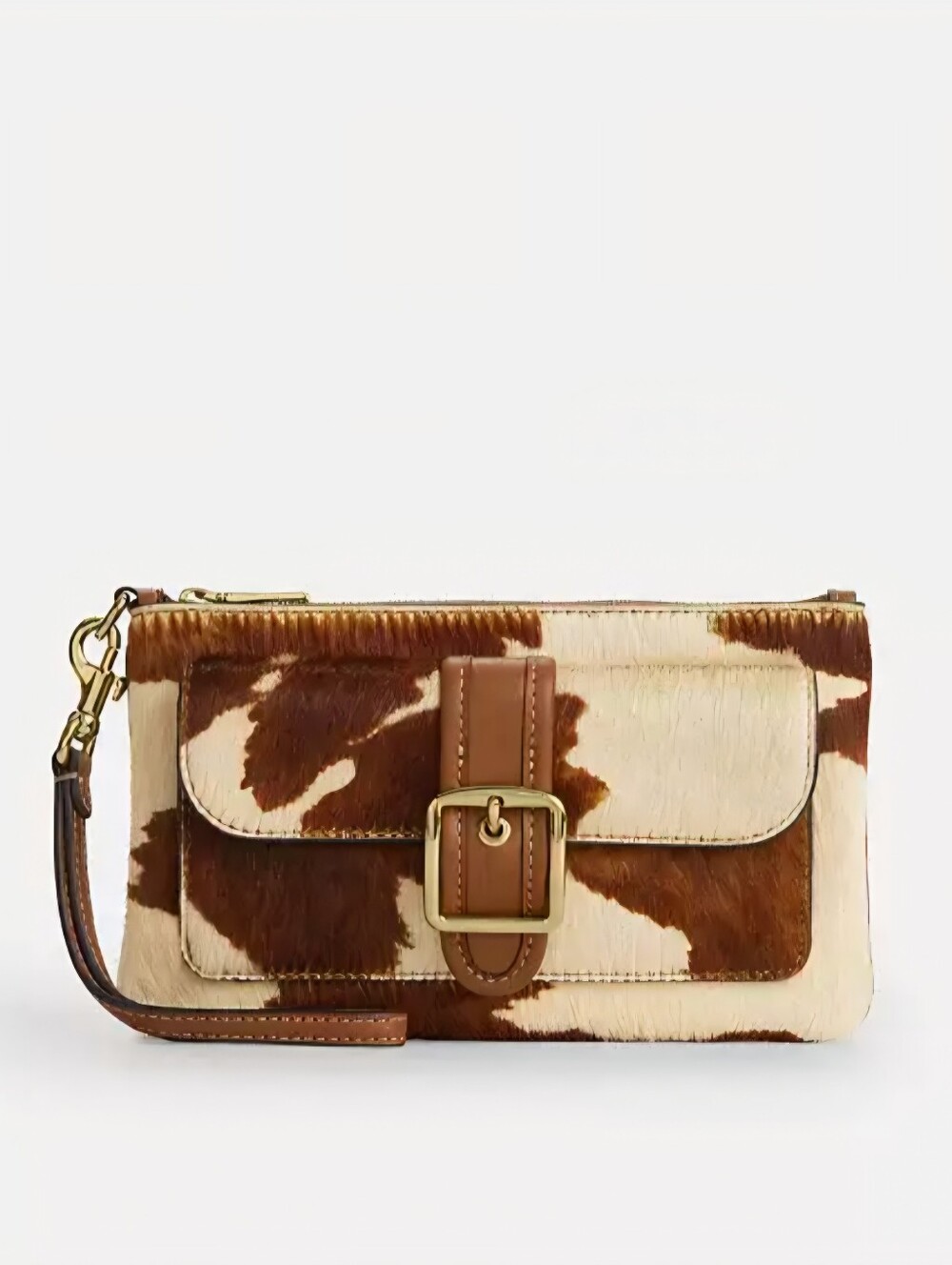 COACH Large Cow Print Buckle Flap Detail Wristlet, Haircalf W/Gold Hardware, NEW - Picture 4 of 7